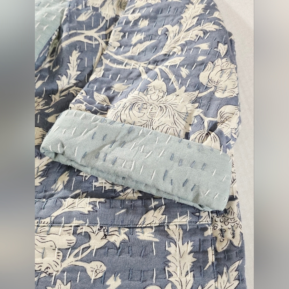 NEW J Jill Pure Cotton Indian Kantha Stitched Quilt Patch Pocket Jacket Size Lrg - Picture 11 of 16